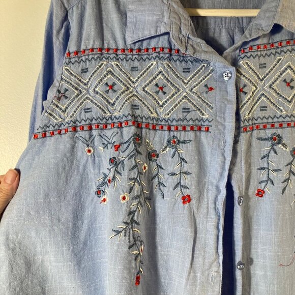 Womens Vintage Collections Etc Embroidered Button Shirt 2XL Blue White Red - Picture 5 of 9